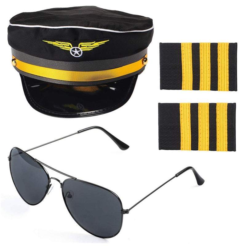 Beelittle Airline Pilot Captain Costume Kit Pilot Dress up Accessory Set with Aviator Sunglasses - Image 1